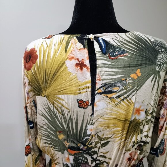 H&M FLORAL LONG SLEEVE SUMMER MINI DRESS WITH ELASTICATED WAIST SIZE 10 - Picture 9 of 9